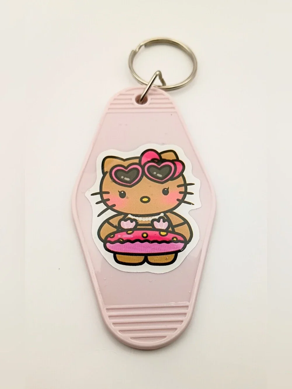 Beige And Pink Kitty Key & Card Holder Keychain